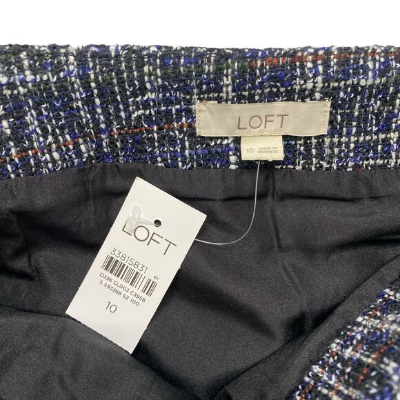 LOFT *NEW* Black Purple Tweed Wool Blend Straight Mini Skirt Size 10 Button - Picture 6 of 9